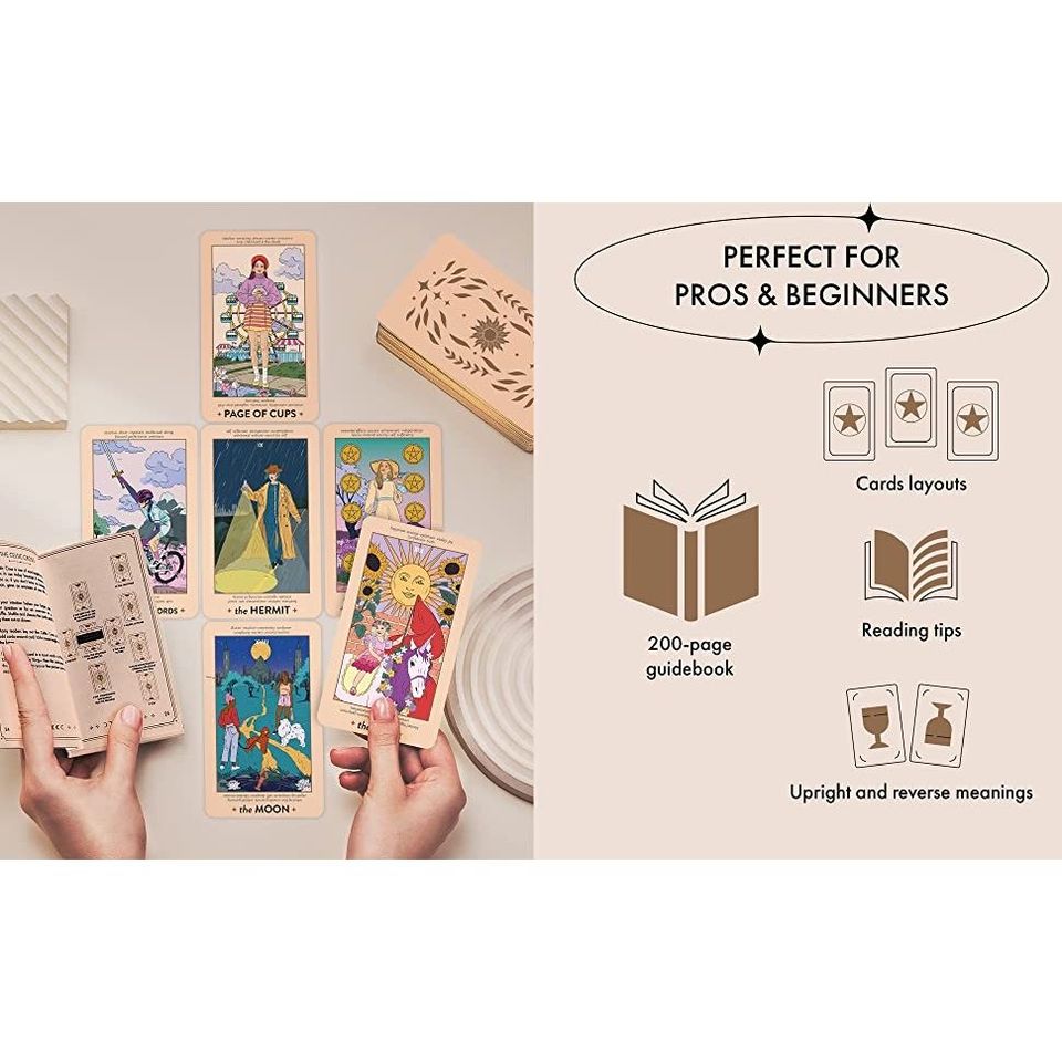 Wyspell Feminine Tarot Card Deck - Cards with Meanings on Them Guide Book for Beginners Set 塔羅牌
